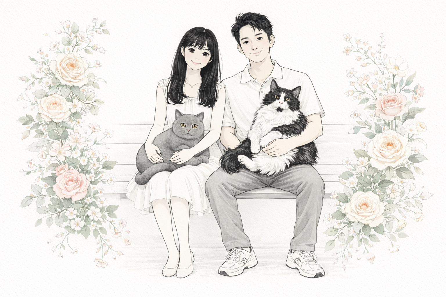 Sungmin and Jojo with their cats Sul and Pang